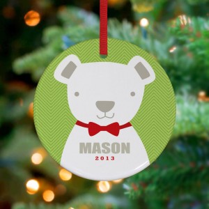 Bow Tie Teddy Green - Personalized Holiday Ornaments by Vicky Barone on Etsy