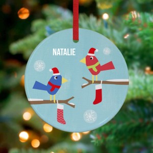 Stocking Birdies - Personalized Holiday Ornament by Vicky Barone on Etsy