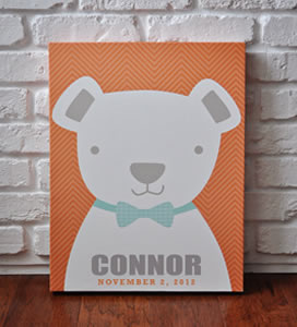 Bow Tie Teddy Orange - Personalized Canvas Wall Art by Vicky Barone
