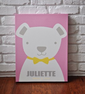 Bow Tie Teddy Pink - Personalized Canvas Wall Art by Vicky Barone