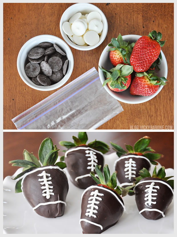 Chocolate Covered Super Bowl Football Strawberries | Vicky Barone