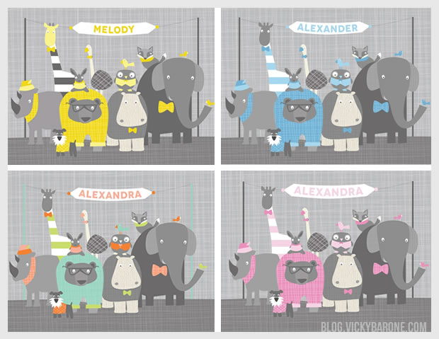 Happy Animal Herd | Personalized Canvas Wall Art for Kids | Vicky Barone on Etsy