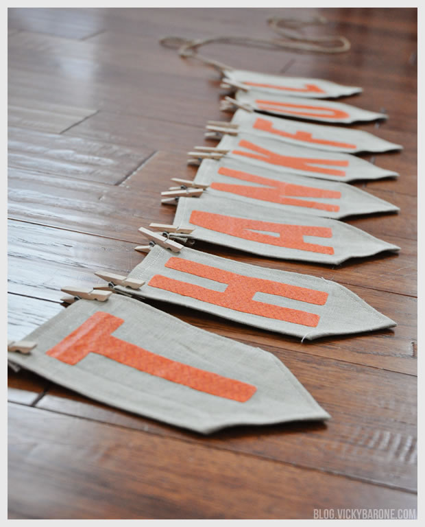 DIY Fabric "Thankful" garland for Thanksgiving | Vicky Barone