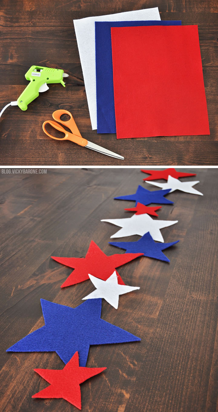 Red White and Blue Felt Star No Sew Table Runner | Vicky Barone