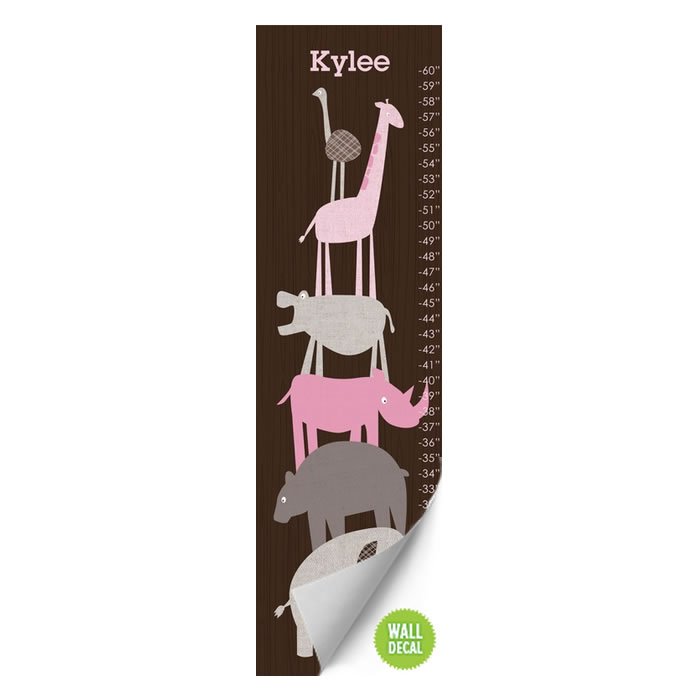 Animal Pile Up Pink Growth Chart Wall Decal | Vicky Barone