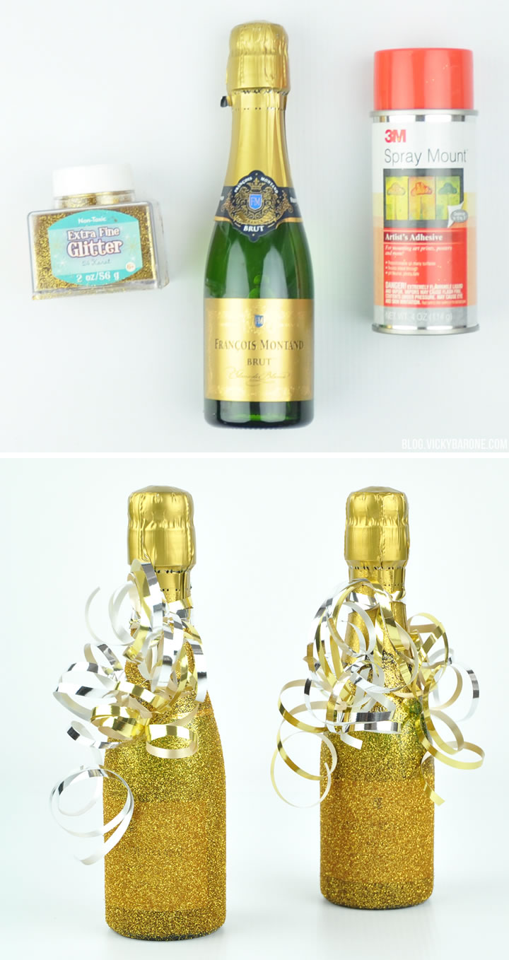 DIY Glitter Champagne Bottles | Vicky Barone