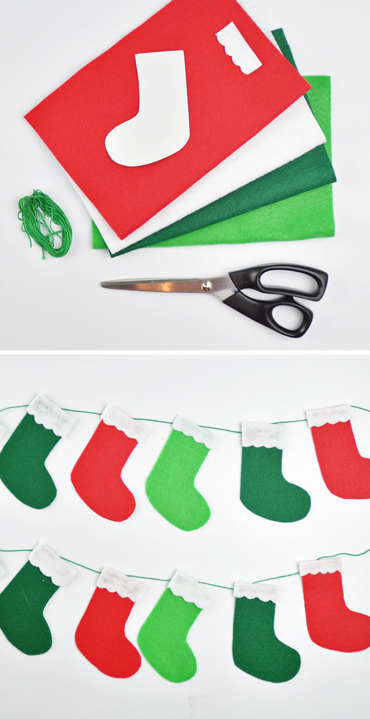 DIY No-Sew Felt Stocking Garland | Vicky Barone | last minute Christmas decor