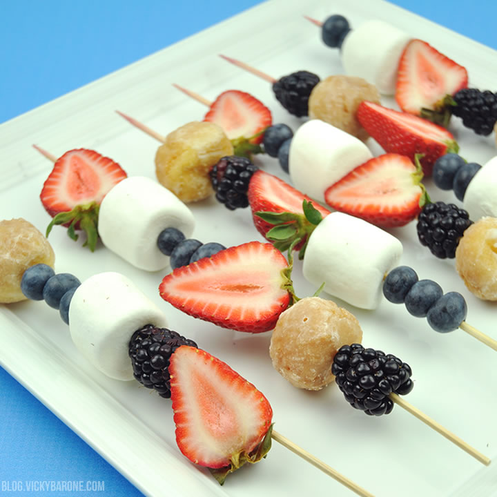 Red White and Blue Dessert Kabobs | Vicky Barone