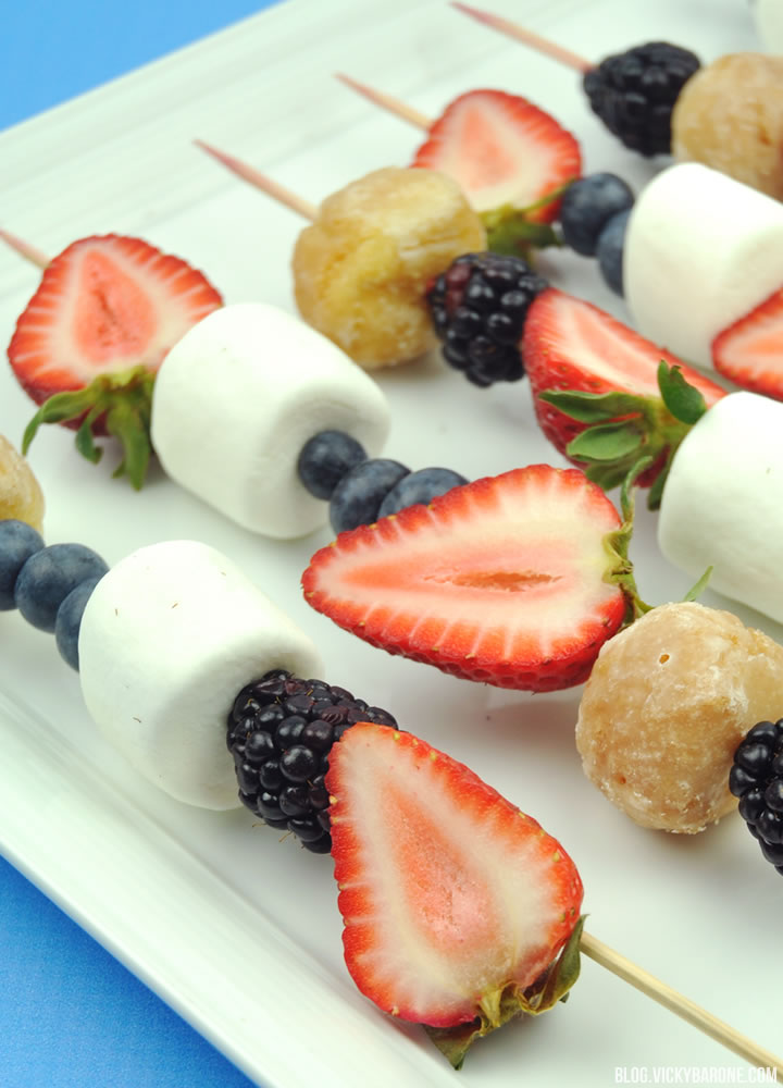 Red White and Blue Dessert Kabobs | Vicky Barone