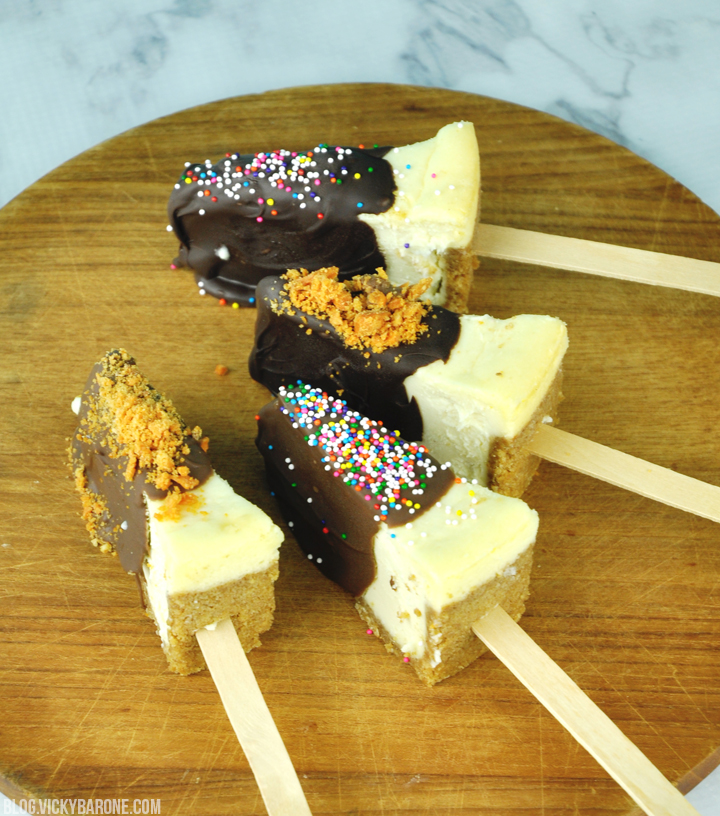 Chocolate Covered Cheesecake on a Stick | Vicky Barone