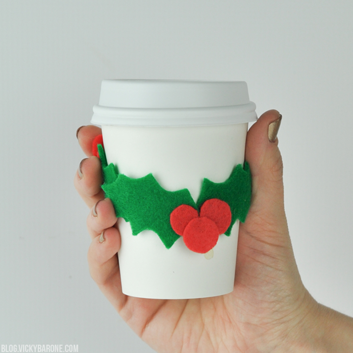DIY Felt Holly Coffee Sleeve | Vicky Barone